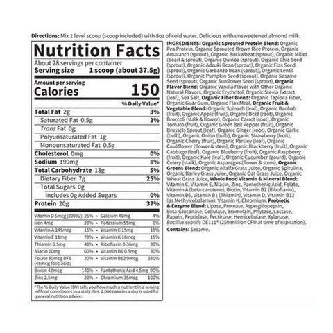 Garden of Life, RAW Organic Meal, Vanilla 969 Grams Garden of Life