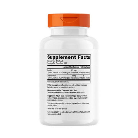 Doctors Best, Lutein With Lutemax 2020, 20 mg, 180 Softgels Doctors Best