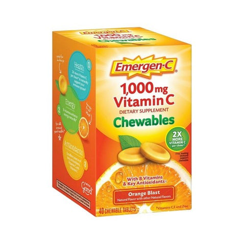 Emergen-C, Vitamin C Chewables Orange Blast, 1000 mg, 40 Tablets Emergen-C