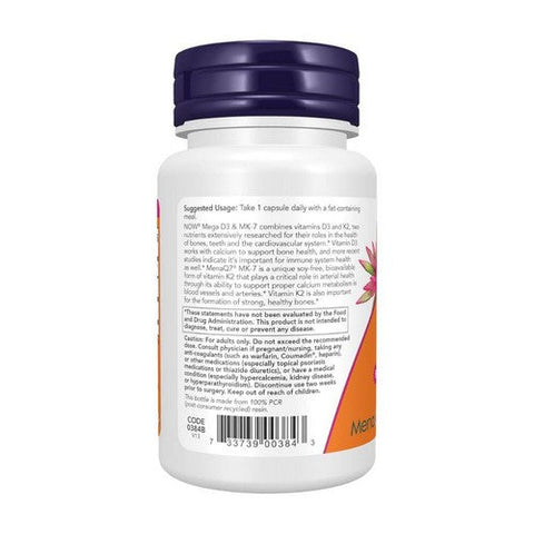 Now Foods, Mega D-3 & Mk-7, 180 Mcg, 60 Caps Now Foods