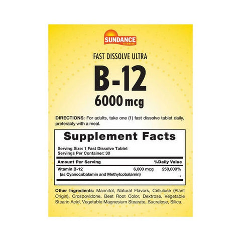 Sundance, Ultra B-12 Fast Dissolve Tablets, 6000 mcg, 30 Tabs Sundance