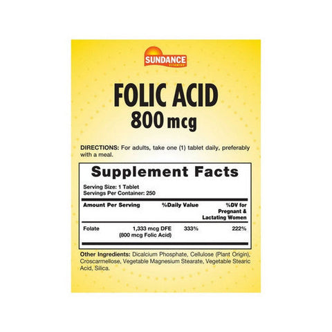 Sundance, Folic Acid, 800 mcg, 250 Tabs Sundance