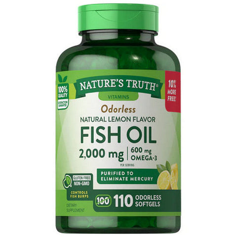 Fish Oil Softgels Odorless Natural Lemon 110 Caps by Nature's Truth