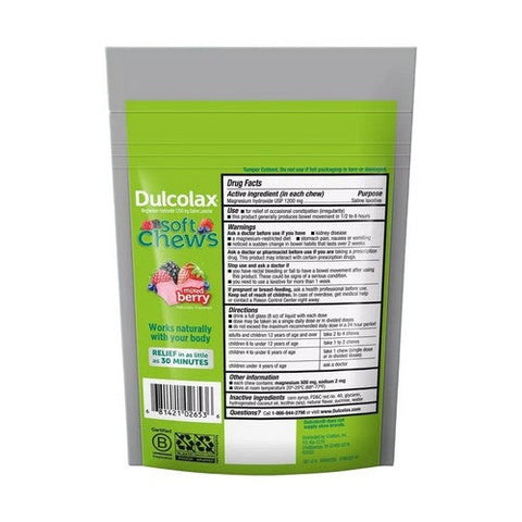 Dulcolax, Magnesium Hydroxide Saline Laxative Soft Chews Mixed Berry, 1200 Mg, 30 Soft Chews