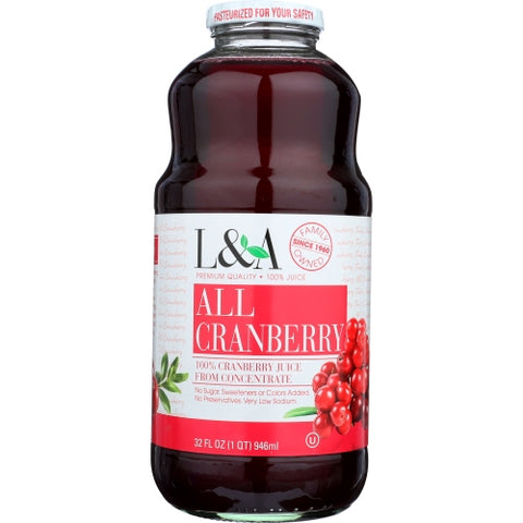 Juice All Cranberry Case of 6 X 32 Oz by L & A Juice