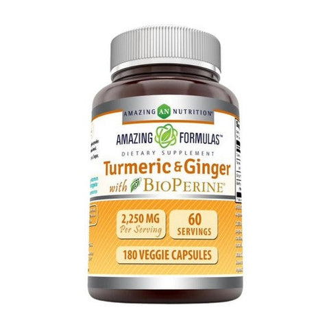 Amazing Nutrition, Amazing Formulas Turmeric Curcumin & Ginger with BioPerine, 1500 mg, 180 Veg Caps Amazing Nutrition
