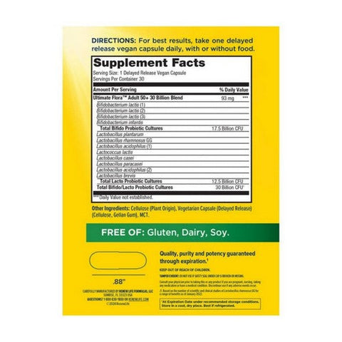 Renew Life, Ultimate Probiotic Flora Adult 50 Plus, 30 Billion CFU, 30 Vegan Capsules Renew Life