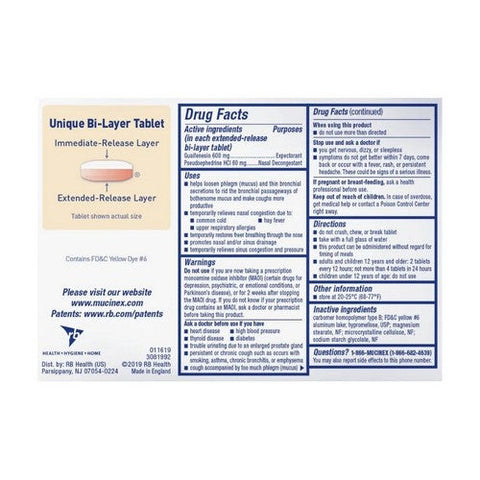 Mucinex, Vitamin D 12 Hour Expectorant & Nasal Decongestant, 18 Tablets Mucinex