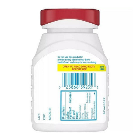 Aleve, Naproxen Sodium Pain Reliever Fever Reducer Tablets, 220 Mg, 200 Caps Aleve