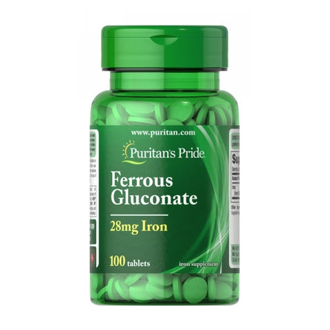 Puritan's Pride, Ferrous Gluconate Iron, 28 mg, 100 Tablets Puritan's Pride