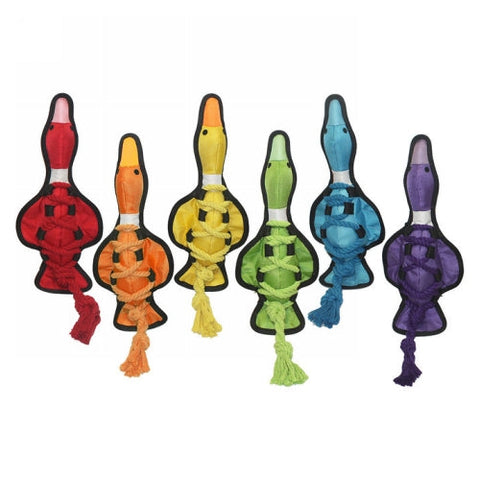 Multipet, Cross-Ropes Duck Dog Toy 11.5" Assorted Colors, 1 Count Multipet