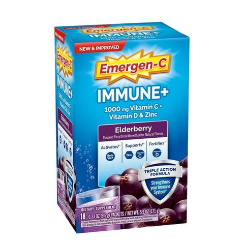 Emergen-C, Elderberry Immune Plus Flavored Fizzy Drink Mix, 18 Count