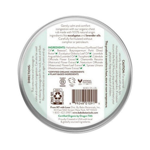 Babo Botanicals, Eucalyptus Remedy Organic Soothing Chest Rub, 2 Oz(Case Of 6) Babo Botanicals
