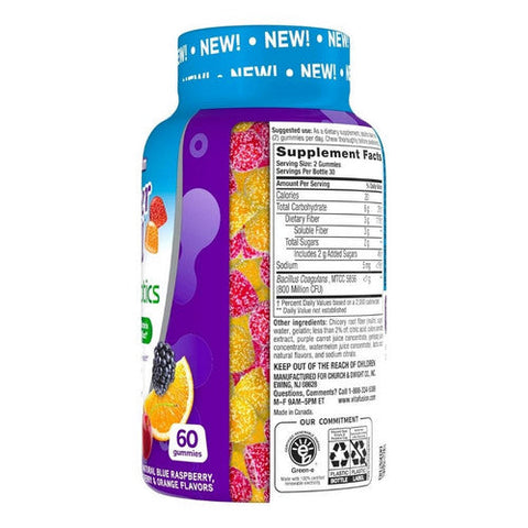 Vitafusion, Fiber Well + Probiotics Gummy Natural Blue Raspberry Cherry And Orange, 60 Count Vitafusion