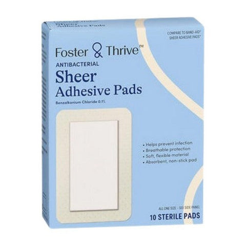 Foster And Thrive, Antibacterial Sheer Adhesive Pads, 10 Count Foster And Thrive