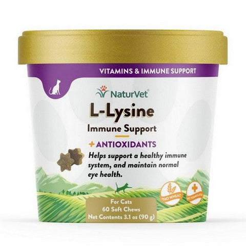 NaturVet, NaturVet L-Lysine Immune Support Plus Antioxidants Cat Soft Chews, 1 Each / 60 Count NaturVet