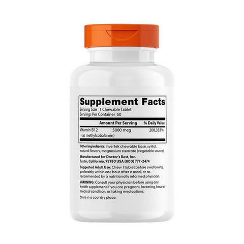 Doctors Best, Chewable Fully Active B12 Mixed Berries, 5,000 Mcg, 60 Tablets Doctors Best