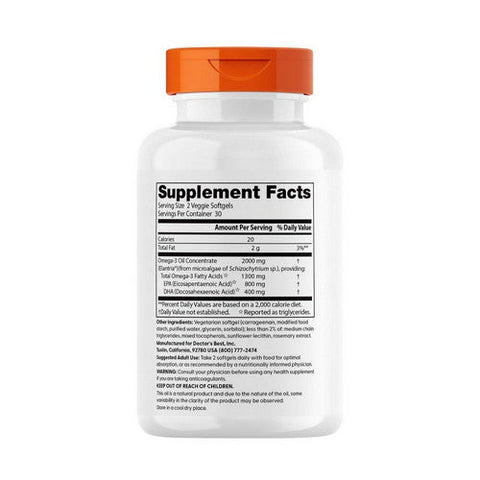 Doctors Best, Vegan Omega-3, 2000 Mg, 60 Veggie Softgels Doctors Best