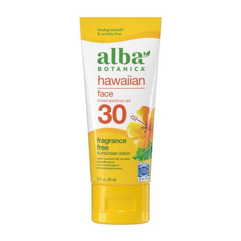 Alba Botanica, Hawaiian Face Sunscreen SPF 30 Fragrance Free, 3 Oz Alba Botanica
