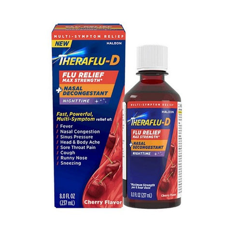 Excedrin, Theraflu-D Nighttime Flu Relief And Nasal Decongestant Cherry, 8 Oz