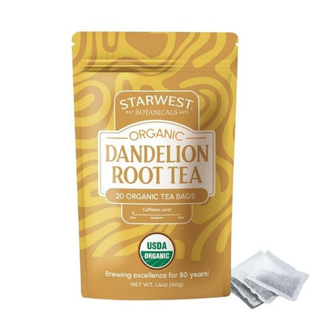 Organic Dandelion Root Roasted Tea Bags 20 Count by Starwest Botanicals