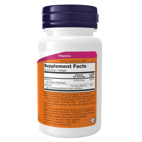 Now Foods, Vitamin A & D, 400 IU, 100 Softgels Now Foods